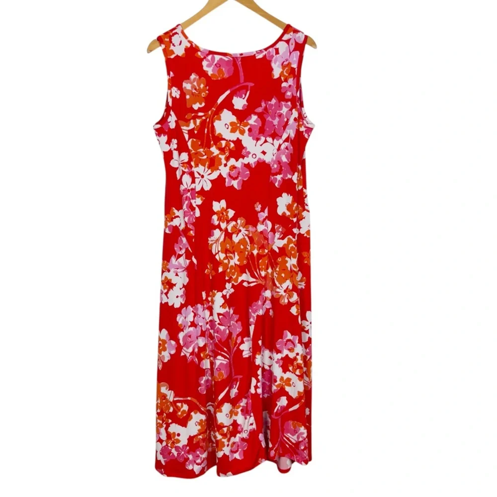 Susan Graver Liquid Knit Floral Size Medium Midi Dress Square Neck - Picture 4 of 8